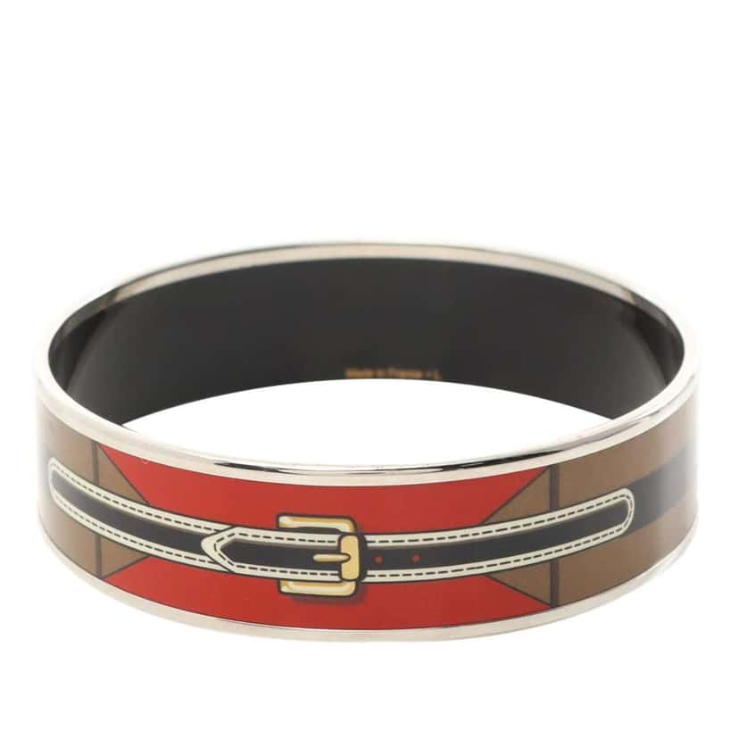 Hermès Wide Enamel Belt Motif Bangle GM Brown Good condition - Front View