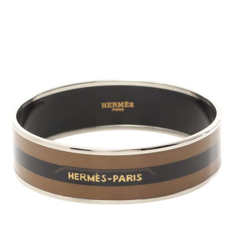 Hermès Wide Enamel Belt Motif Bangle GM Brown Good condition - Back View