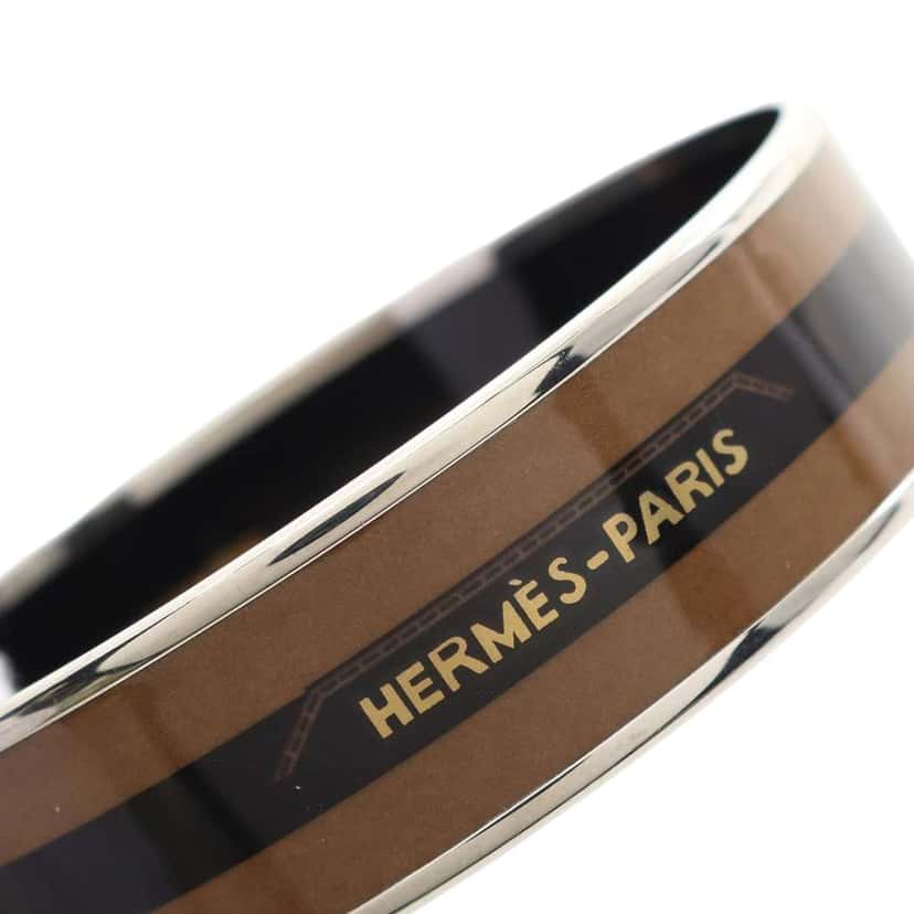 Hermès Wide Enamel Belt Motif Bangle GM Brown Good condition - Model View