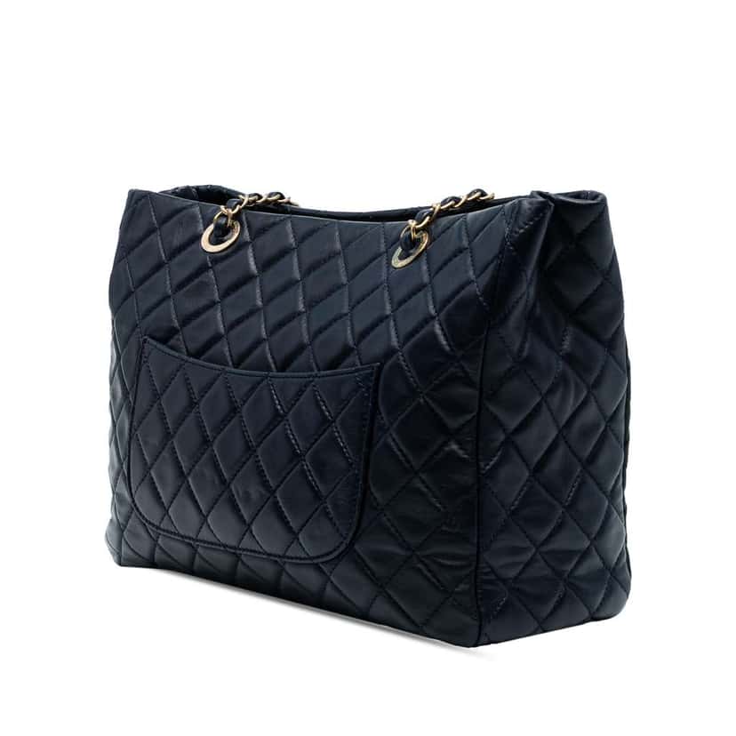 Chanel CC Quilted Lambskin Front Pocket Shopping Tote Blue Leather Good condition - Back View