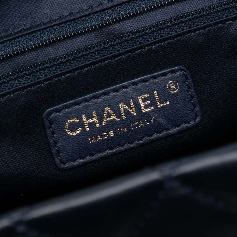 Chanel CC Quilted Lambskin Front Pocket Shopping Tote Blue Leather Good condition - Box View