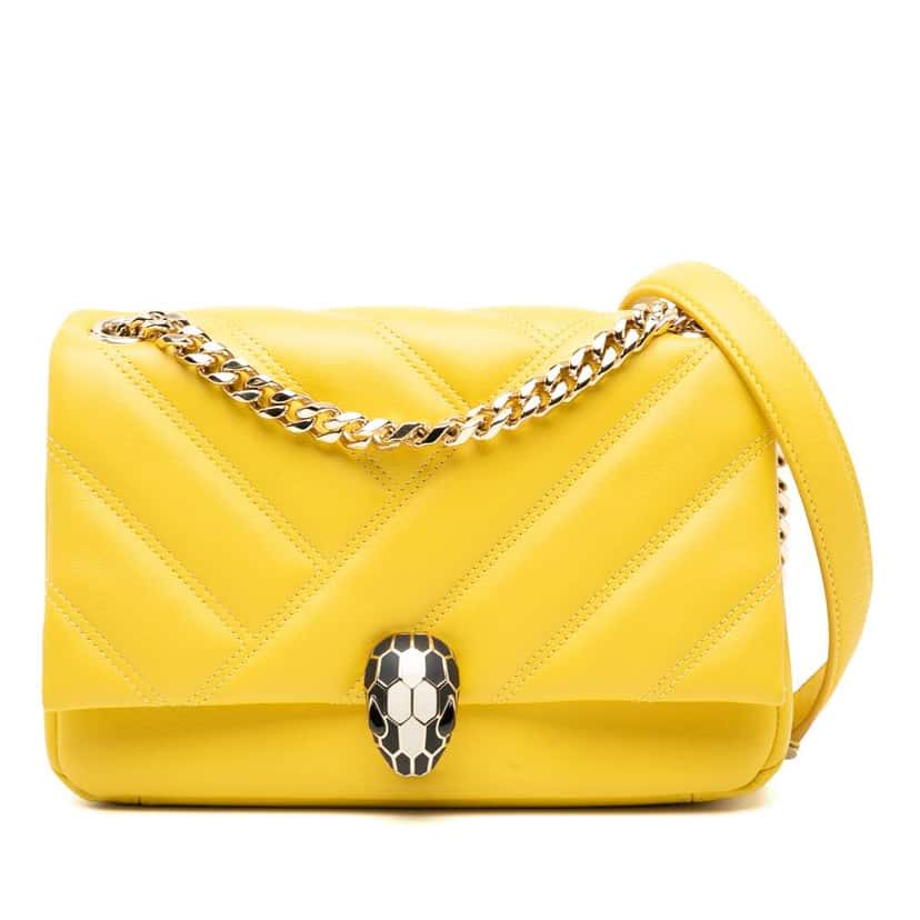 Bvlgari Leather Serpenti Cabochon Chain Crossbody Yellow Leather Good condition - Front View