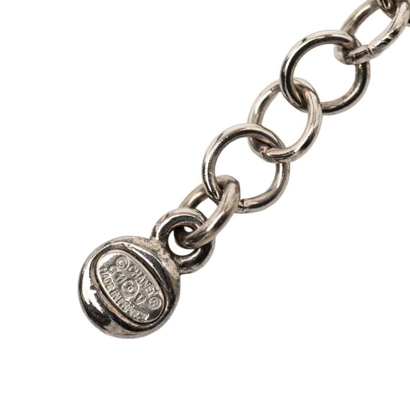 Chanel CC Silver Plated Rhinestone Pendant Necklace Silver Metal Good condition - Inside View