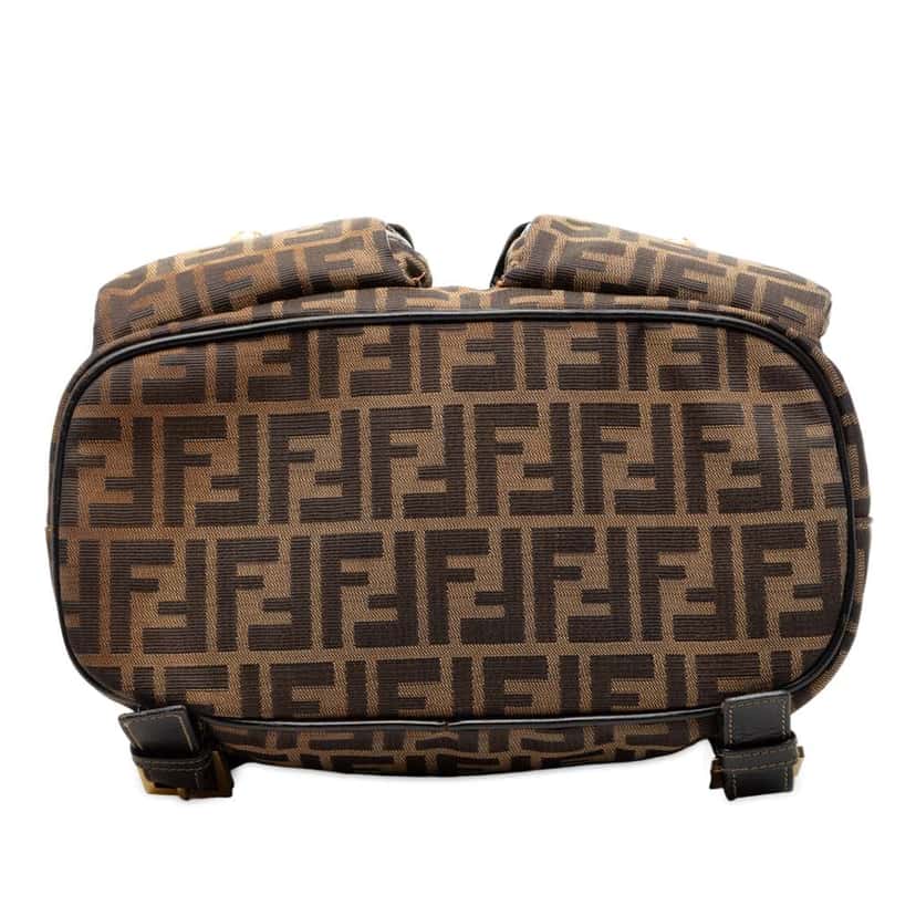 Fendi Leather Trimmed Zucca Canvas Drawstring Backpack Brown Canvas Fair condition - Inside View