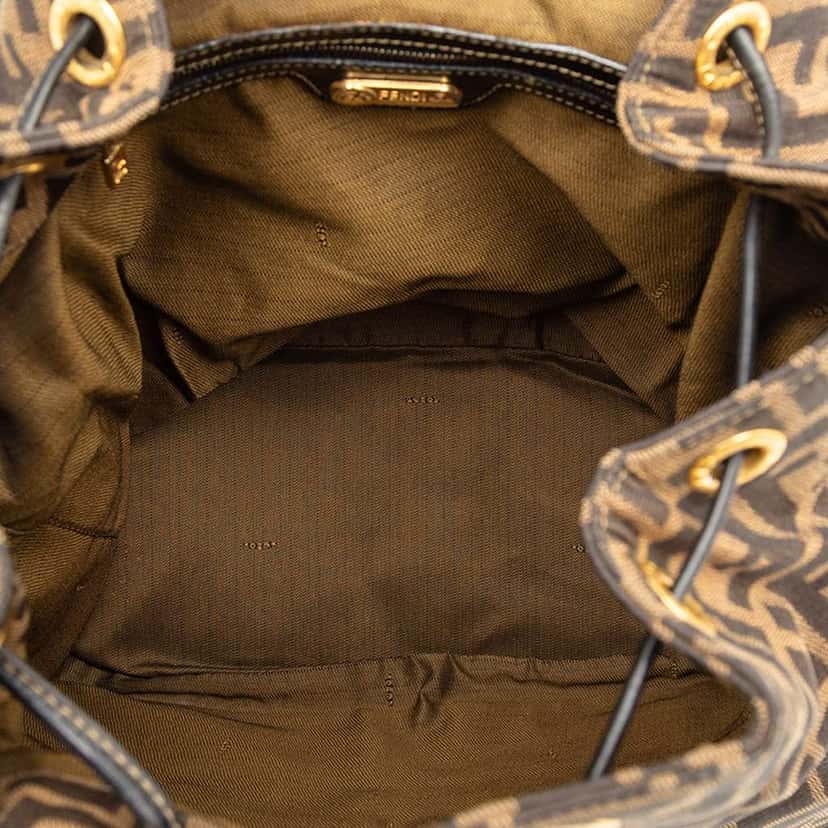 Fendi Leather Trimmed Zucca Canvas Drawstring Backpack Brown Canvas Fair condition - Model View
