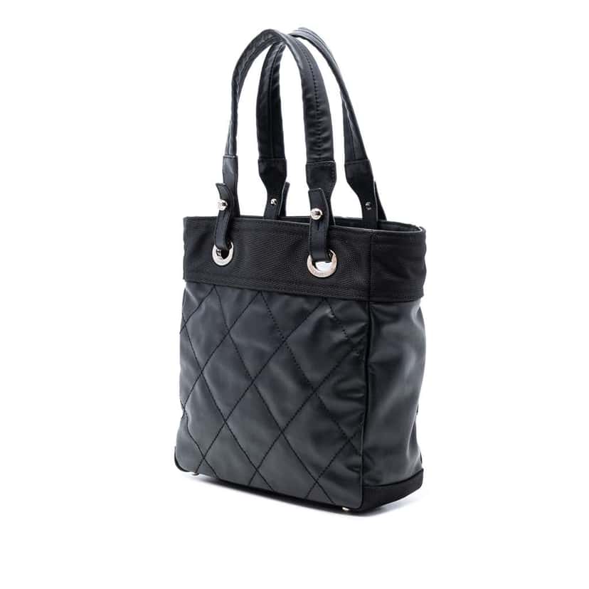Chanel Small Quilted Coated Canvas Paris Biarritz Tote Black Canvas Very good condition - Back View