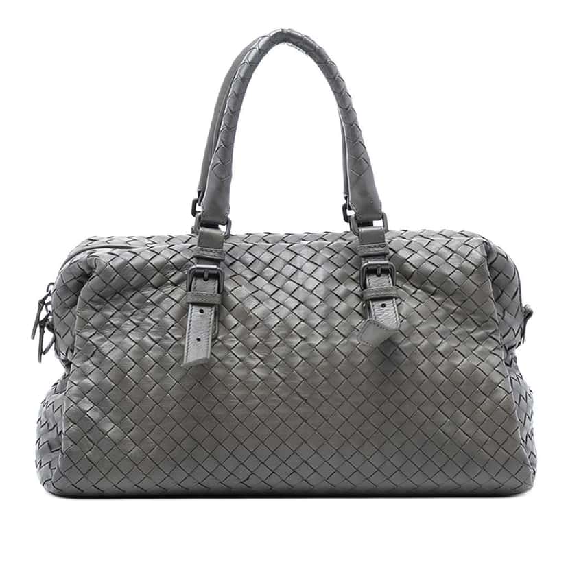 Bottega Veneta Nappa Intrecciato Boston Bag Grey Leather Good condition - Front View