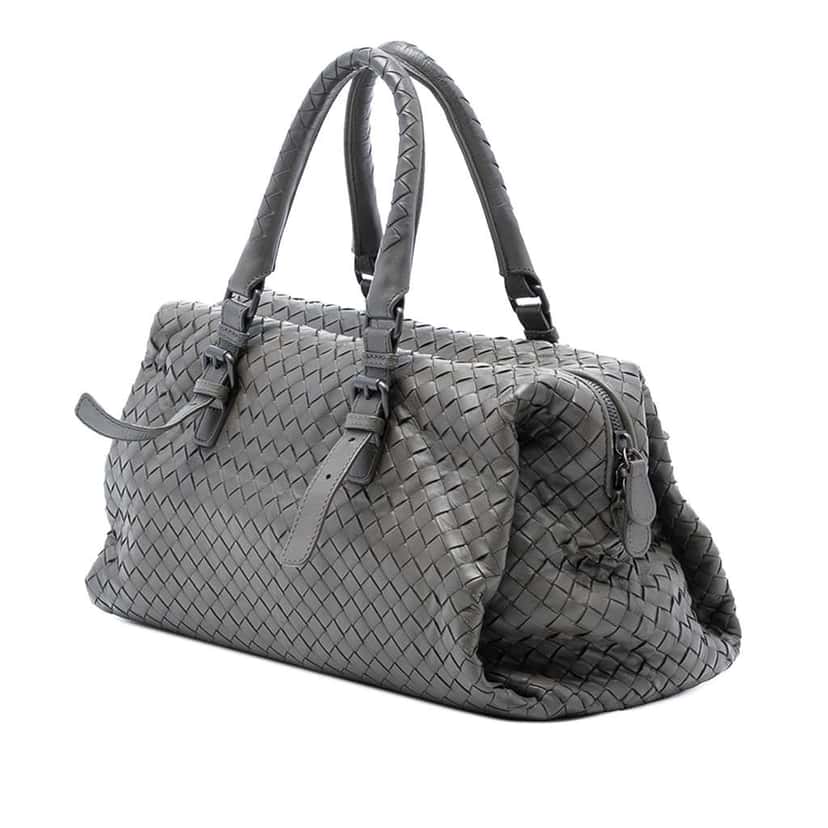 Bottega Veneta Nappa Intrecciato Boston Bag Grey Leather Good condition - Back View