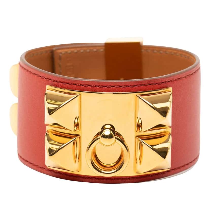 Hermès Swift and Gold Plated Collier de Chien Bracelet Red Leather Good condition - Front View