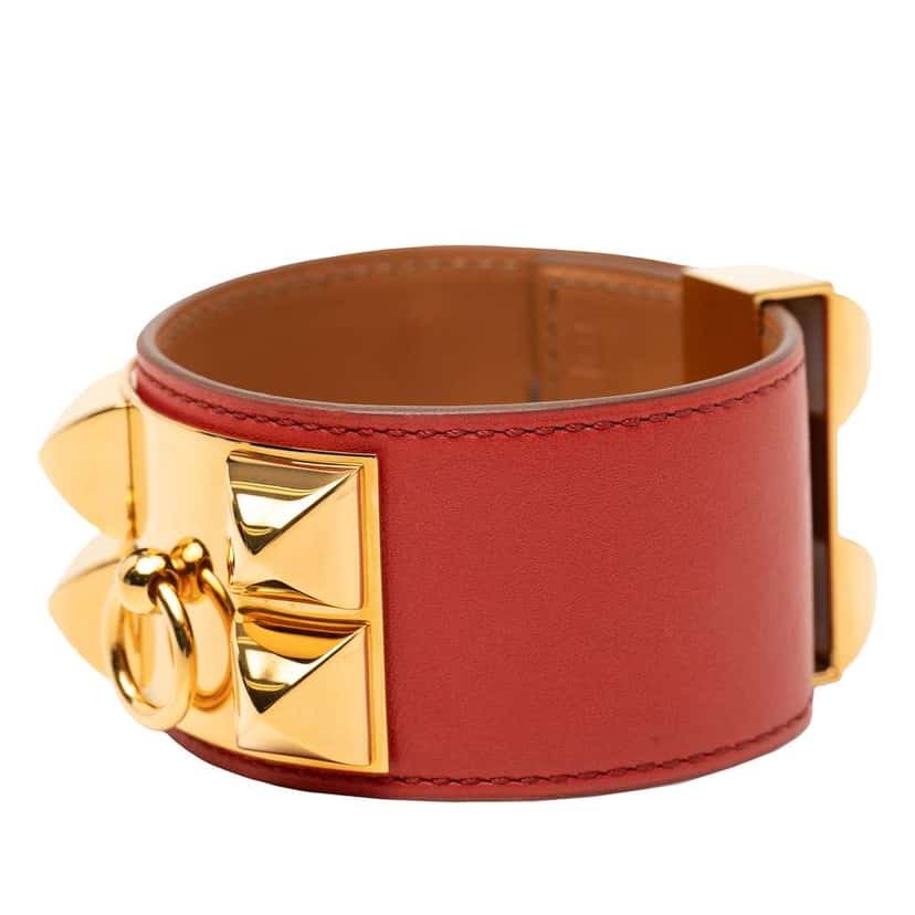 Hermès Swift and Gold Plated Collier de Chien Bracelet Red Leather Good condition - Inside View