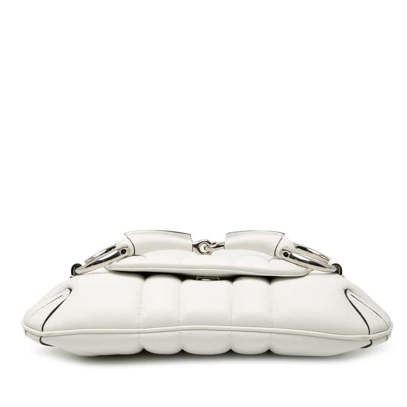Gucci Small Quilted Leather Horsebit Chain Satchel White Leather Very good condition - Inside View