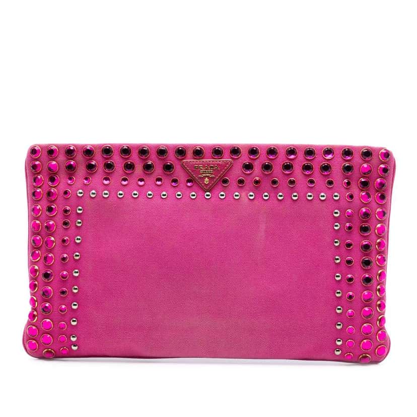 Prada Canvas Canapa Studded Vernice Clutch Pink Canvas Good condition - Front View