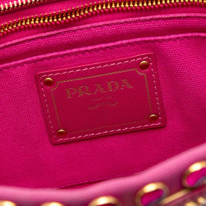 Prada Canvas Canapa Studded Vernice Clutch Pink Canvas Good condition - Box View