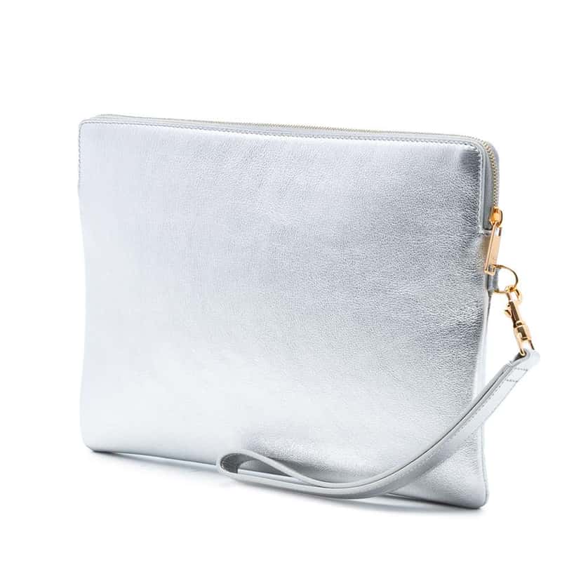 Celine Metallic Calfskin Cuir Triomphe Zip Pouch Silver Leather Good condition - Back View