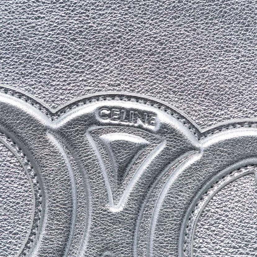Celine Metallic Calfskin Cuir Triomphe Zip Pouch Silver Leather Good condition - Box View