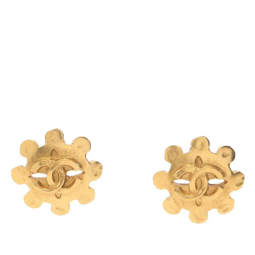 Chanel Gold Plated CC Floral Clip On Earrings Gold Metal Good condition - Front View