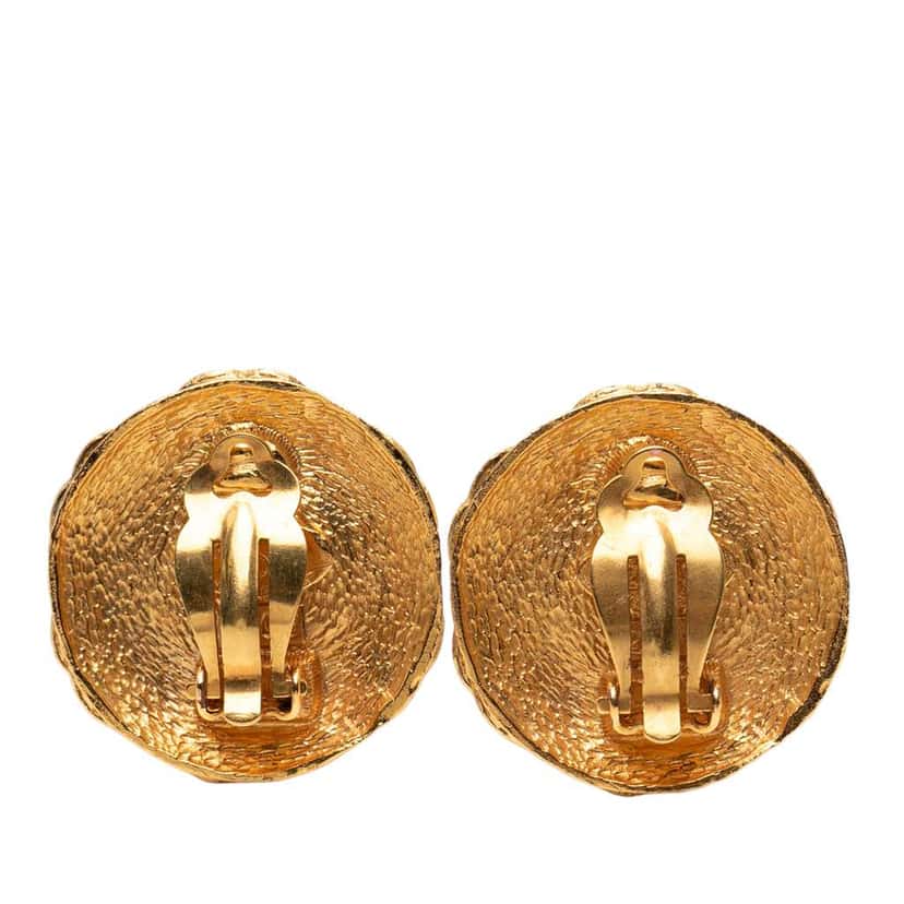 Chanel CC Gold Plated Faux Pearl Round Clip on Earrings Gold Metal Good condition - Back View