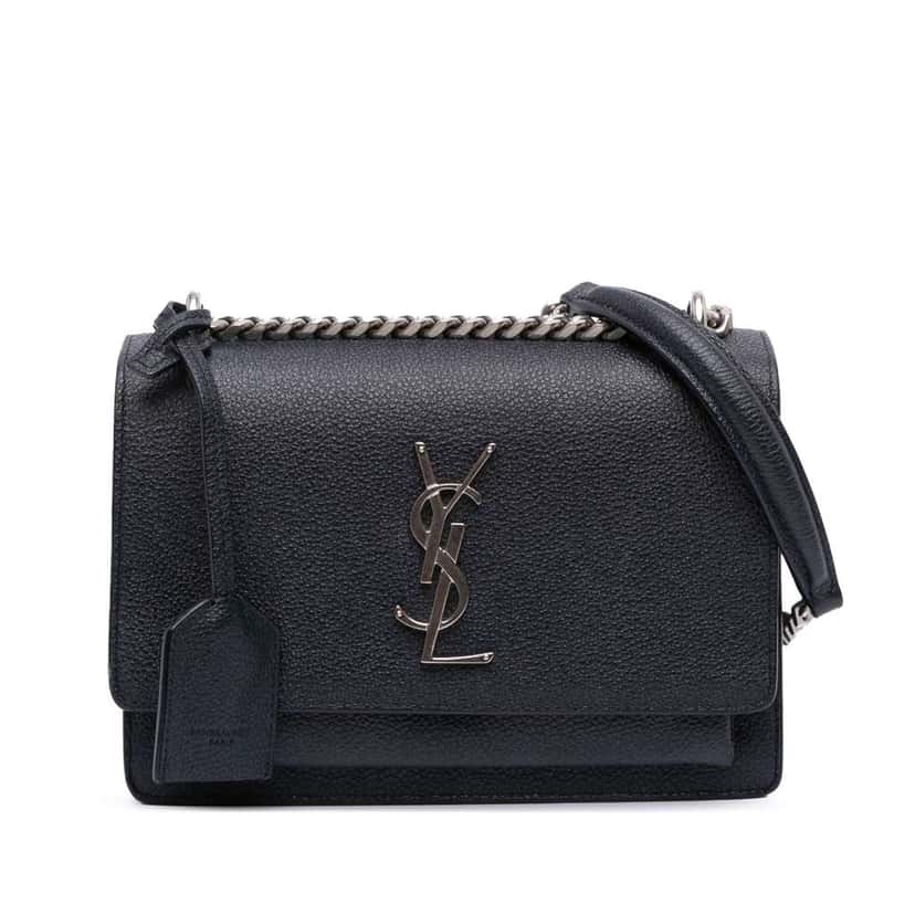 Saint Laurent Small Grained Calfskin Monogram Sunset Crossbody Blue Leather Good condition - Front View