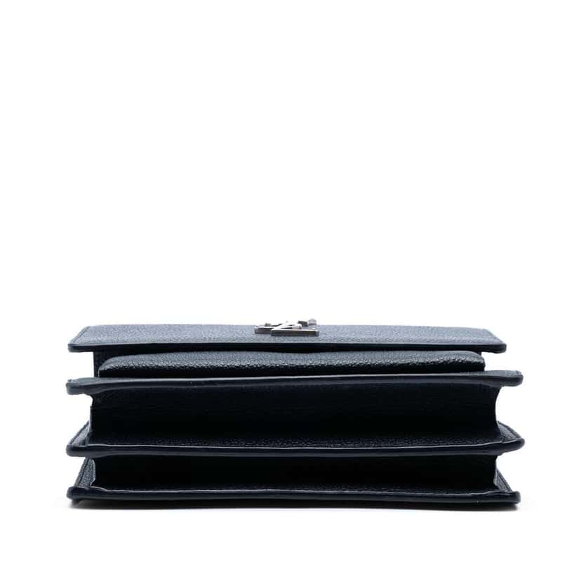 Saint Laurent Small Grained Calfskin Monogram Sunset Crossbody Blue Leather Good condition - Inside View