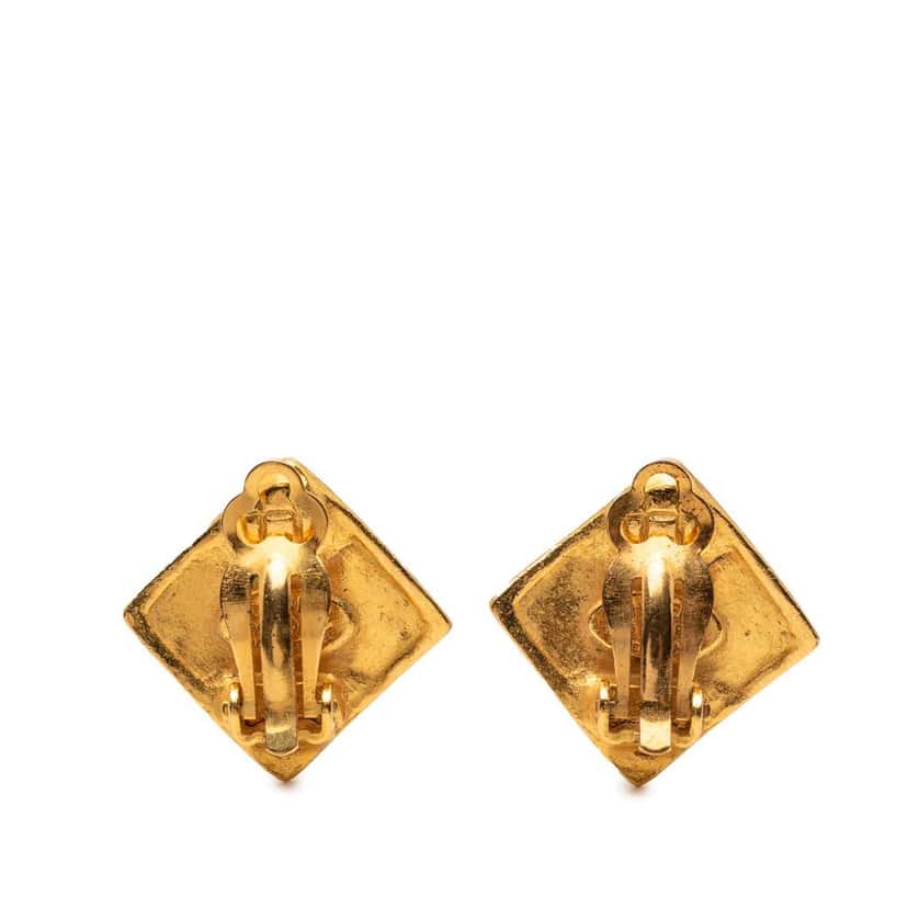 Chanel Gold Plated CC Rhombus Clip On Earrings Gold Metal Good condition - Back View