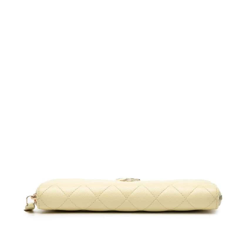 Chanel CC Quilted Caviar Enamel Rhinestone Zip Around Long Wallet Yellow Leather Good condition - Inside View