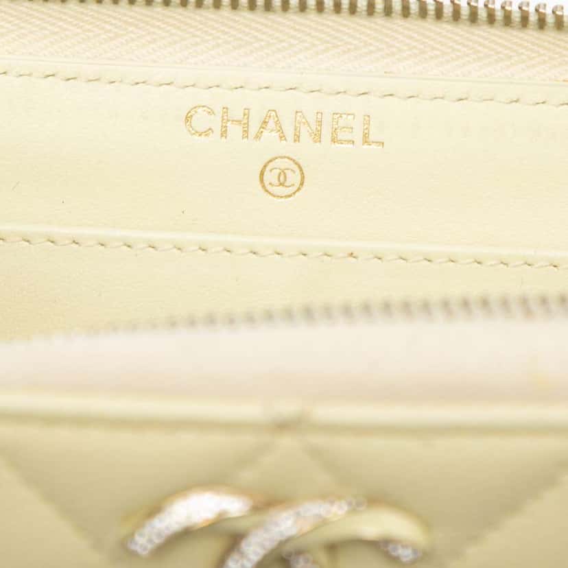 Chanel CC Quilted Caviar Enamel Rhinestone Zip Around Long Wallet Yellow Leather Good condition - Box View