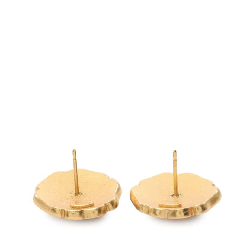 Chanel Enamel Camellia CC Stud Push Back Earrings Green Good condition - Back View