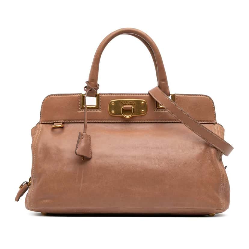 Prada Glace Calf Frame Satchel Brown Leather Good condition - Front View