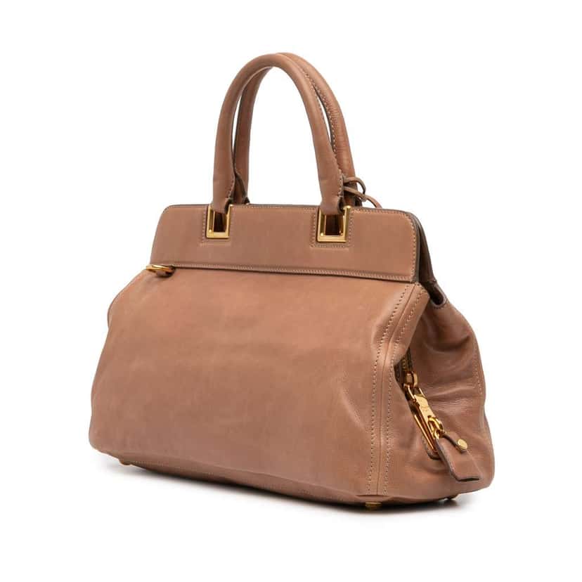 Prada Glace Calf Frame Satchel Brown Leather Good condition - Back View