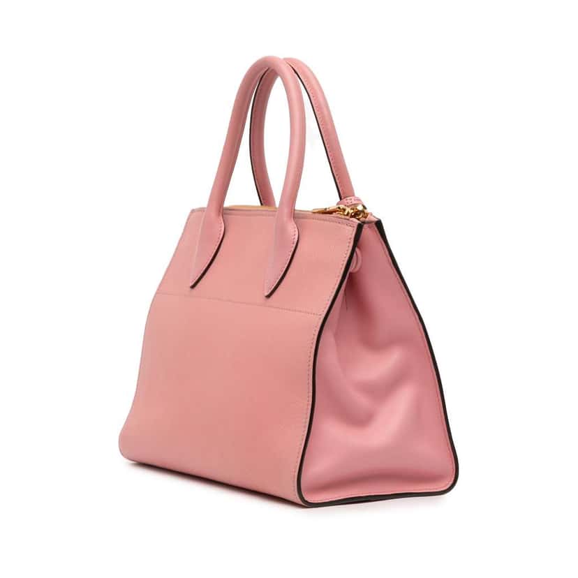 Prada City Calf Trimmed Saffiano Greche Paradigme Bag Pink Leather Good condition - Back View
