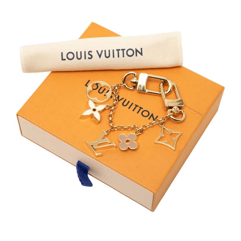 Louis Vuitton Gold Plated Fleur de Monogram Bag Charm Gold Metal Good condition - Box View