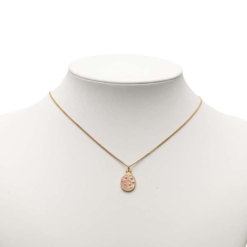 Chanel CC Gold Plated Enamel Lady Bug Pendant Necklace Gold Metal Good condition - Model View