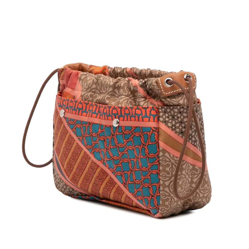 Hermès Silk Carre en Cravates Fourbi 20 Insert Pouch Brown Silk Good condition - Back View