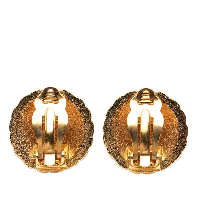 Chanel CC Gold Plated Round Clip On Earrings Gold Metal Good condition - Back View