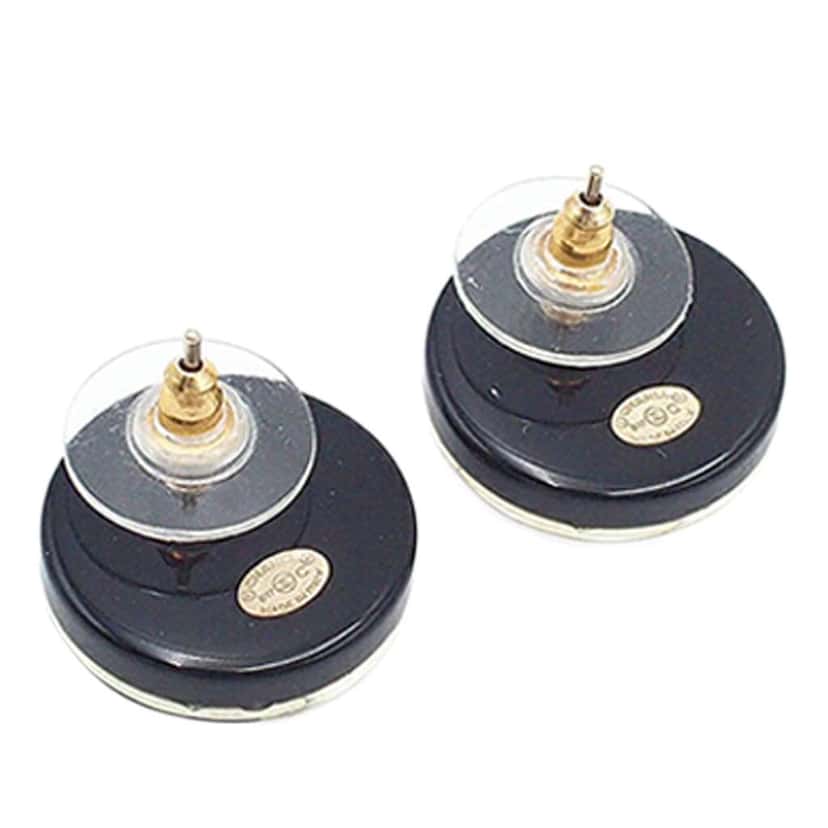 Chanel CC Resin Rhinestones Round Push Back Earrings Black Very good condition - Inside View