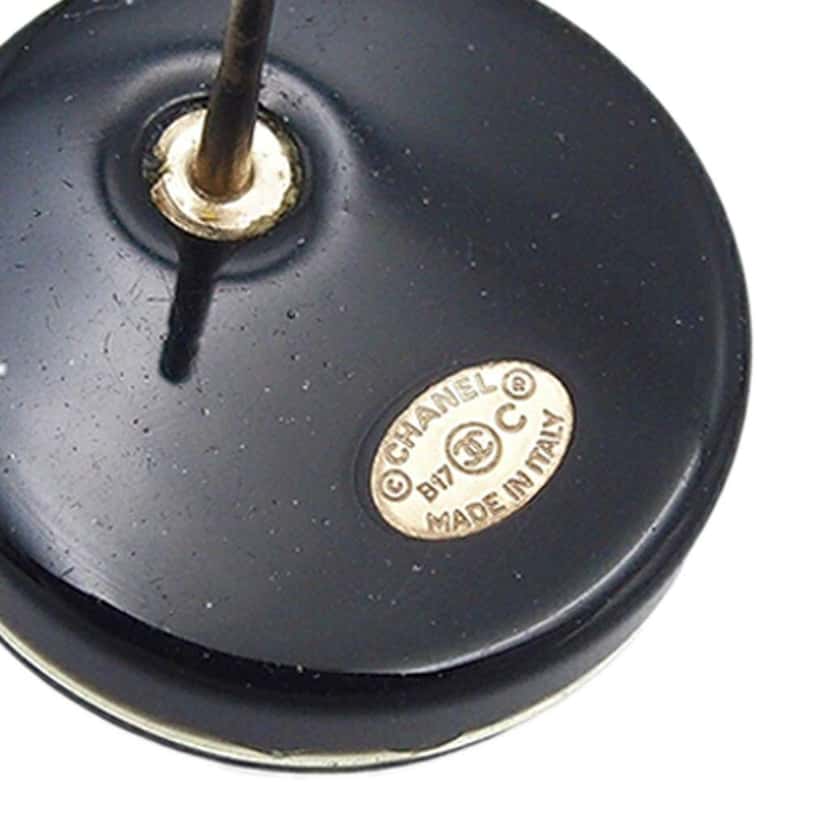 Chanel CC Resin Rhinestones Round Push Back Earrings Black Very good condition - Model View