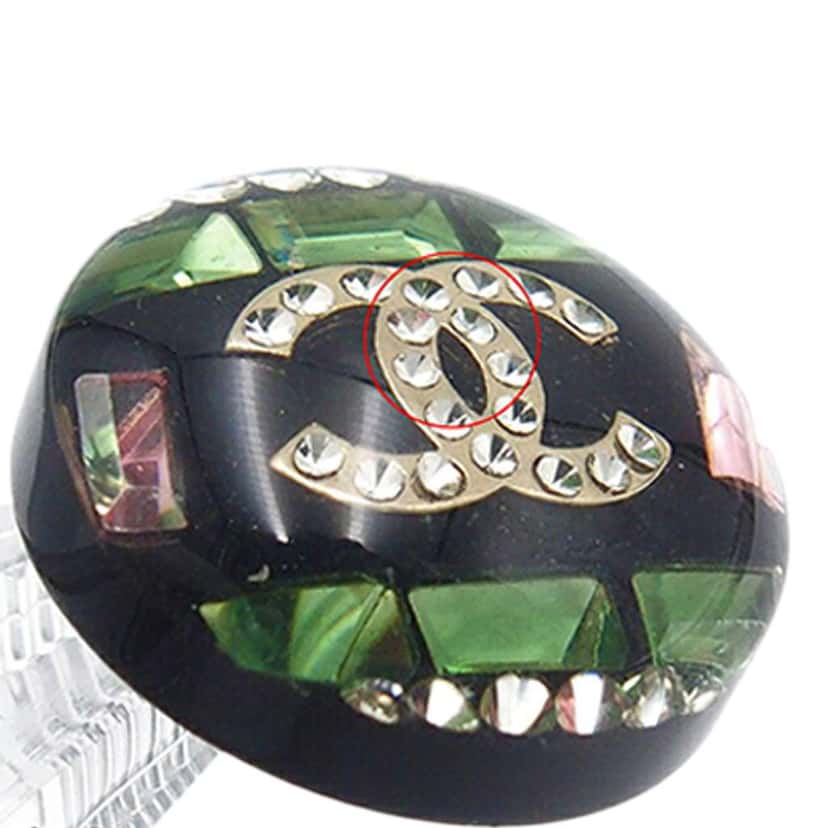 Chanel CC Resin Rhinestones Round Push Back Earrings Black Very good condition - Box View