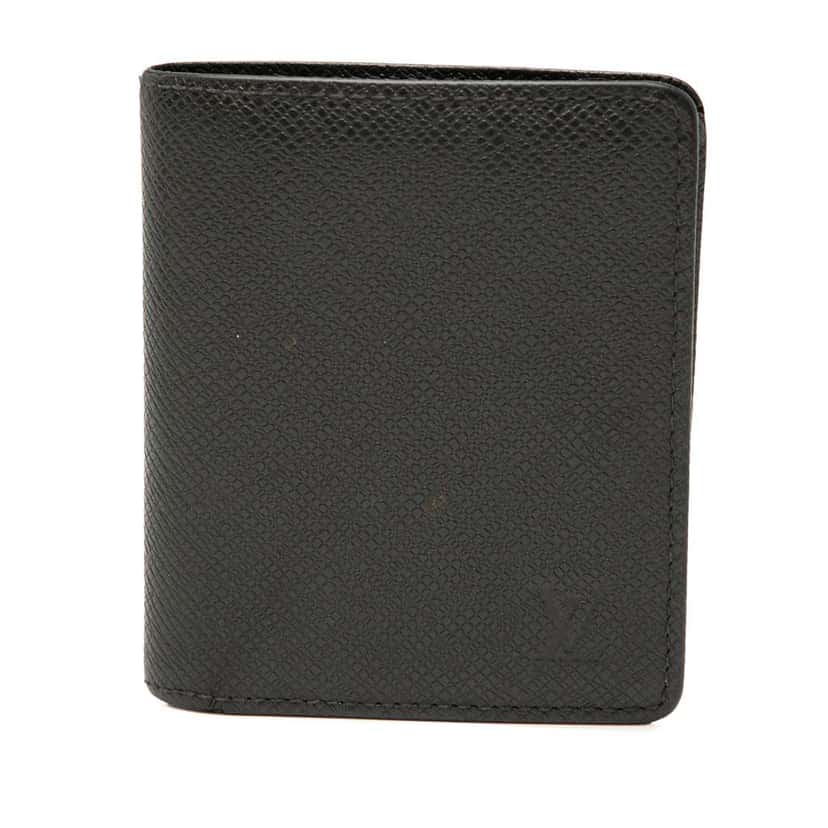 Louis Vuitton Taiga Bifold Small Wallet Black Leather Good condition - Front View