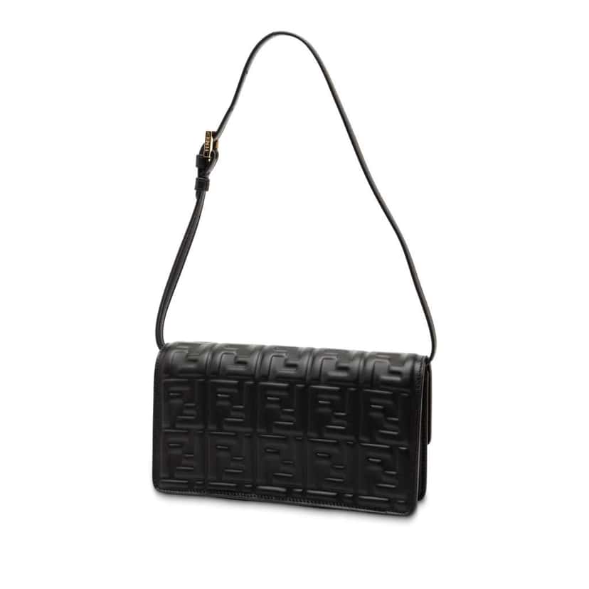Fendi Zucca Embossed Nappa Baguette Continental Wallet With Chain Black Leather Good condition - Back View