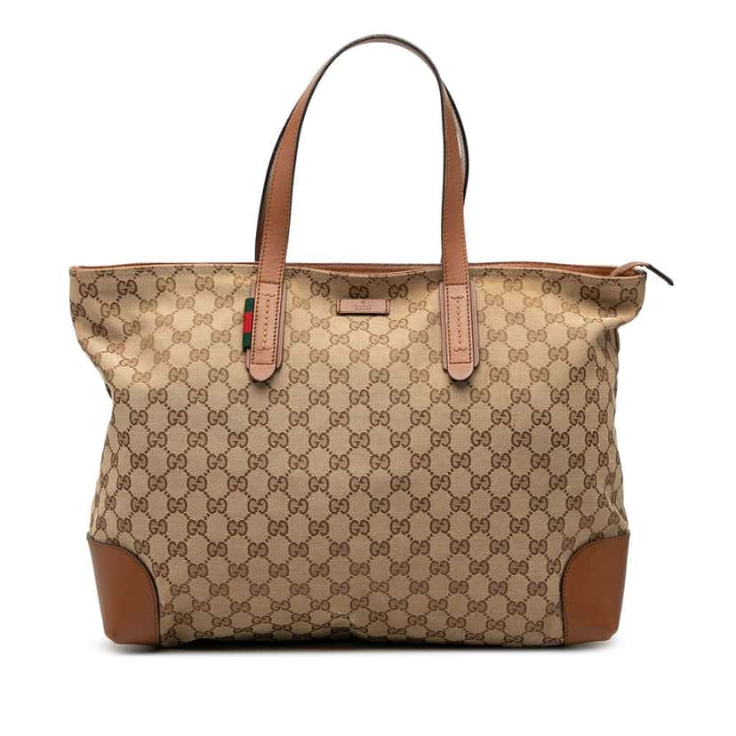 Gucci GG Canvas Web Tote Brown Canvas Good condition - Front View