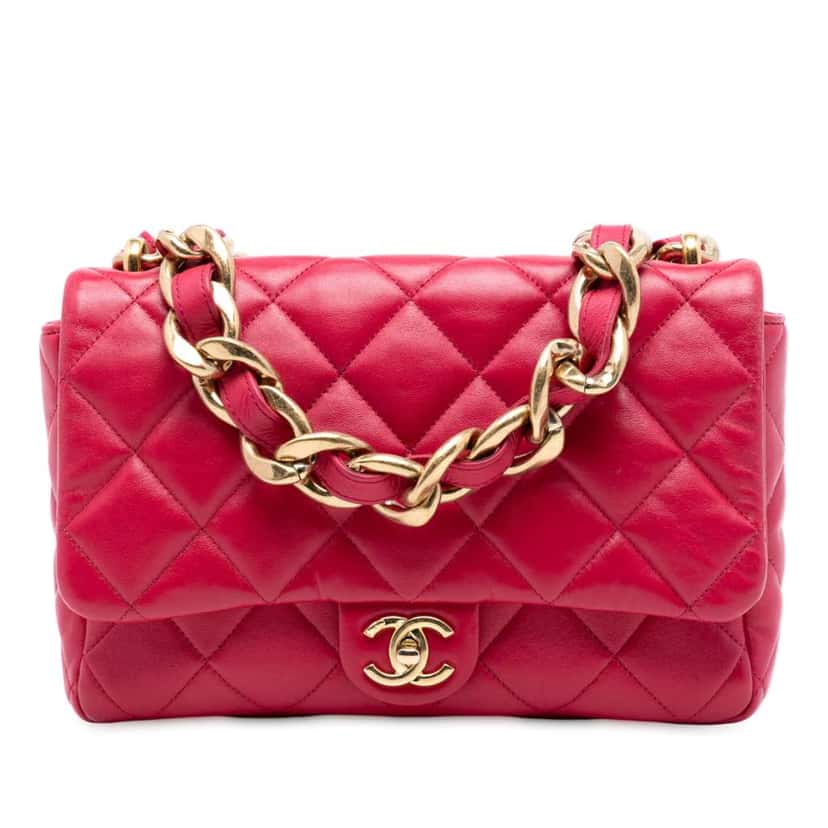 Chanel Large Quilted Lambskin Funky Town Flap Red Leather Good condition - Front View