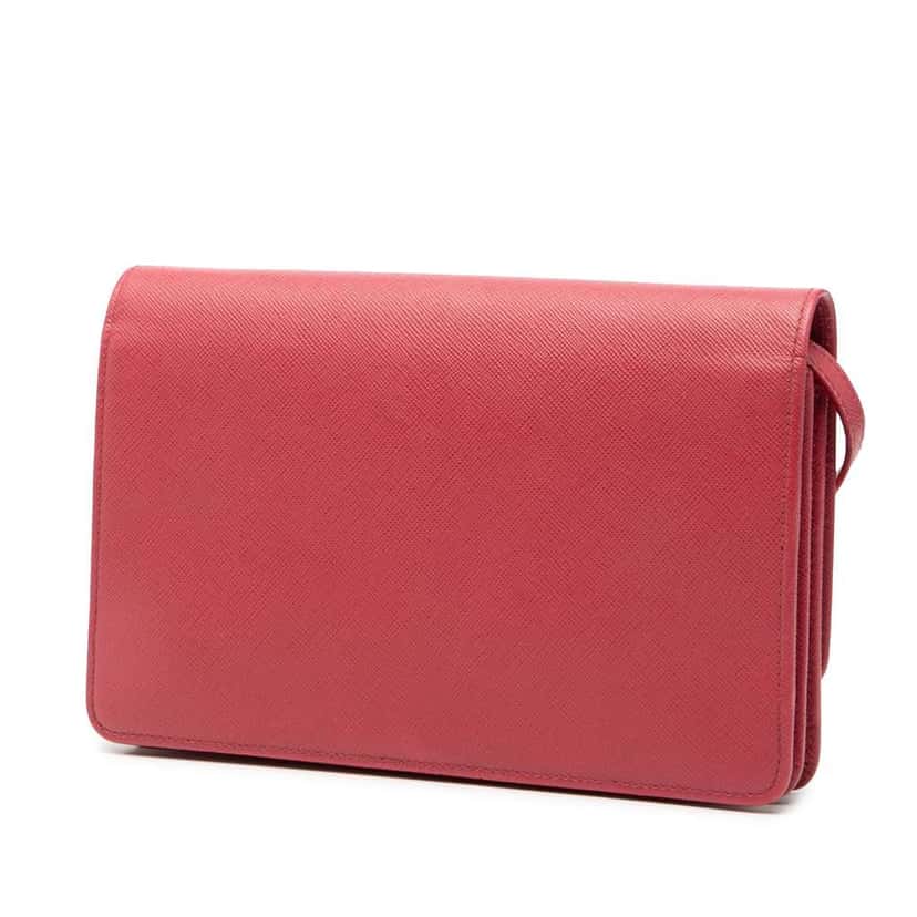 Prada Saffiano Wallet on Strap Red Leather Good condition - Back View