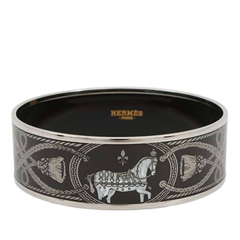 Hermès Wide Grand Apparat Platine 2 Enamel Bangle 65 Black Good condition - Front View