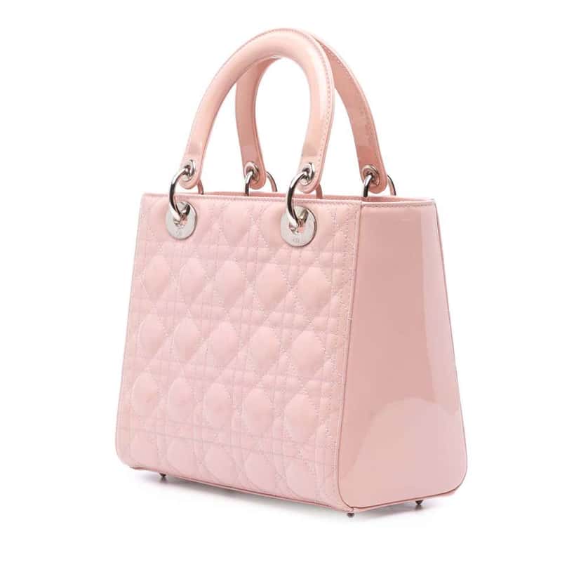 Dior Medium Patent Cannage Lady Dior Pink Leather Good condition - Back View