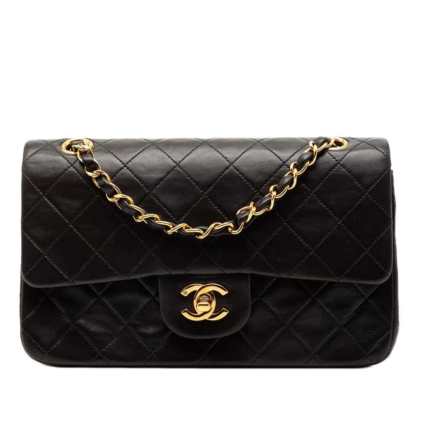 Chanel Small Classic Lambskin Double Flap Black Leather Good condition - Front View