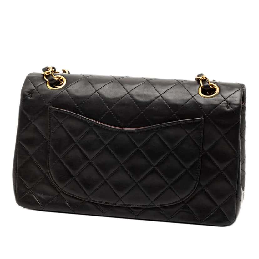 Chanel Small Classic Lambskin Double Flap Black Leather Good condition - Back View