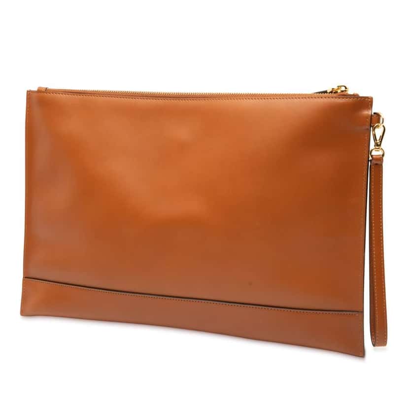 Fendi Leather Logo Flat Pouch Brown Leather Good condition - Back View