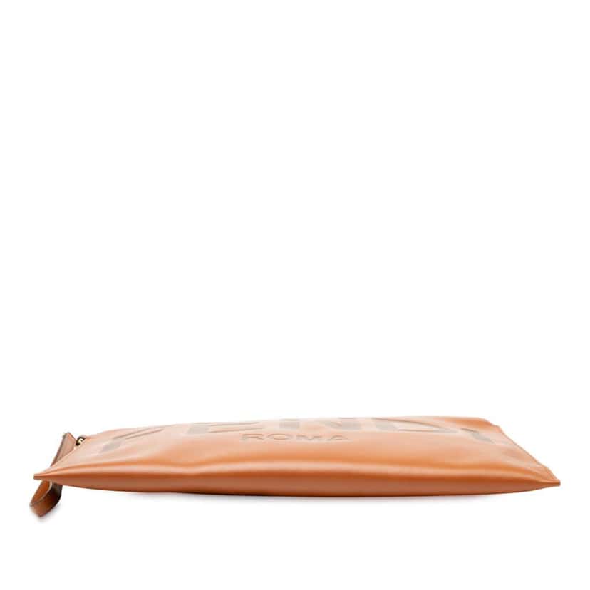 Fendi Leather Logo Flat Pouch Brown Leather Good condition - Inside View