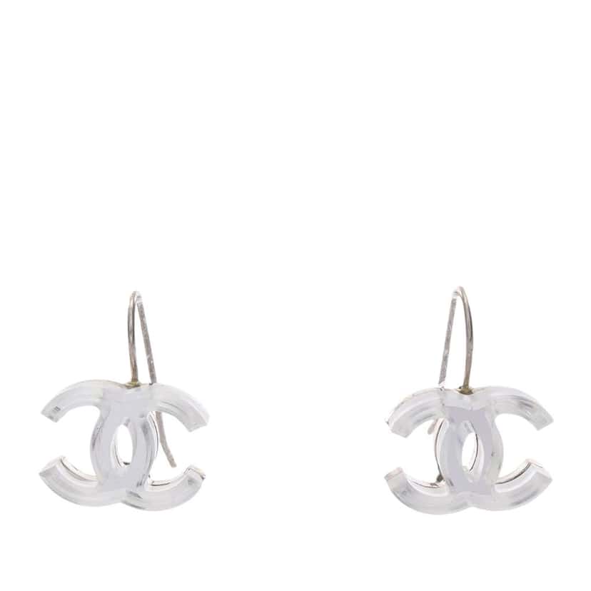 Chanel Resin CC Hook Earrings White Good condition - Front View