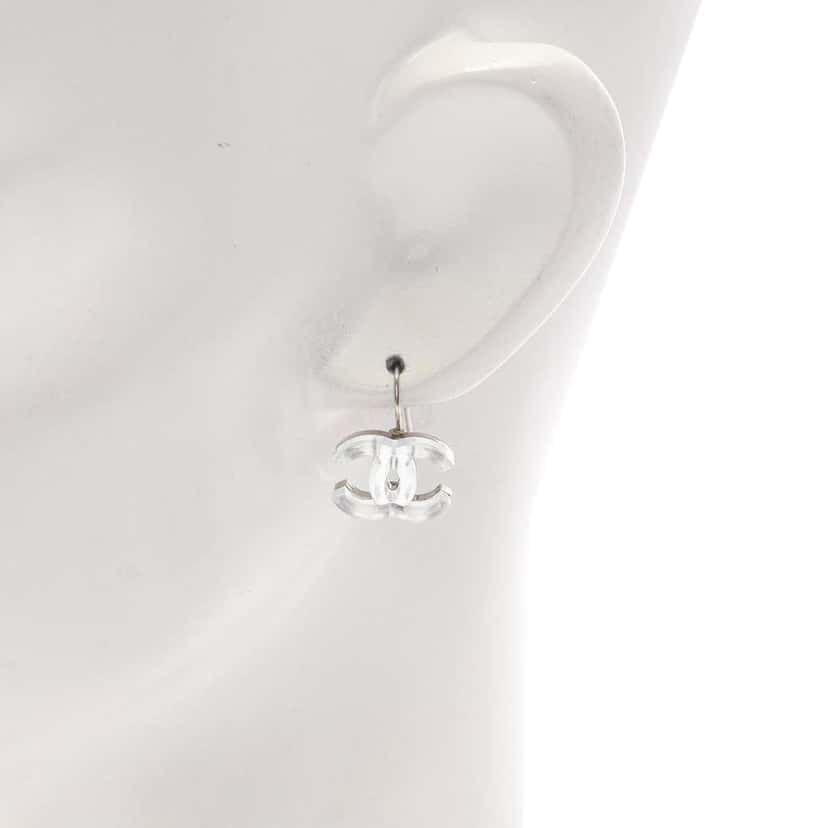 Chanel Resin CC Hook Earrings White Good condition - Box View